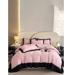 Pink & Black Ruffled Bedding Set - 3-Piece Duvet Cover & Pillowcases