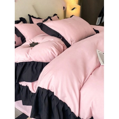 Pink & Black Ruffled Bedding Set - 3-Piece Duvet Cover & Pillowcases
