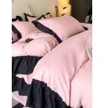 Pink & Black Ruffled Bedding Set - 3-Piece Duvet Cover & Pillowcases