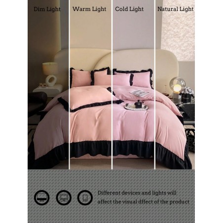 Pink & Black Ruffled Bedding Set - 3-Piece Duvet Cover & Pillowcases
