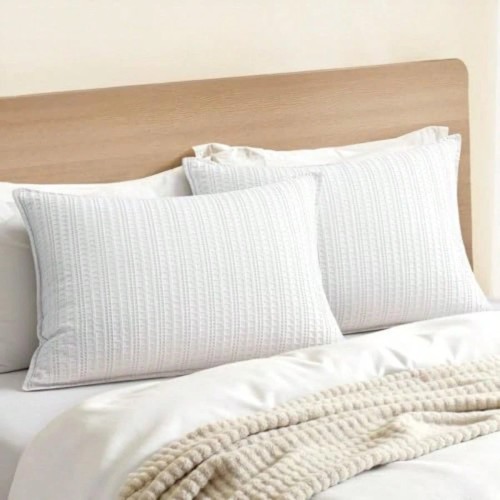 2-Pack Waffle Pillow Shams 20x26 - 100% Cotton Decorative Covers