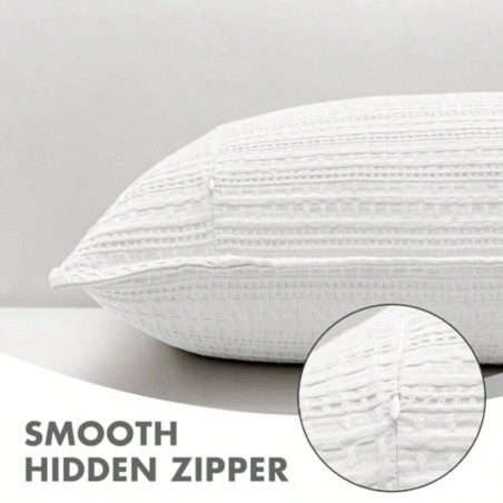 2-Pack Waffle Pillow Shams 20x26 - 100% Cotton Decorative Covers
