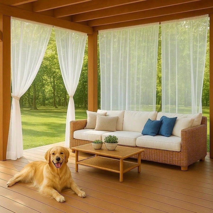 Waterproof Outdoor Patio Screen Mesh Curtains - 2 Panels, 125x98 Inch