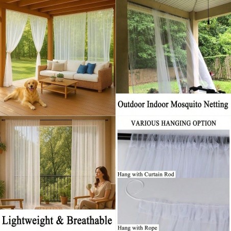 Waterproof Outdoor Patio Screen Mesh Curtains - 2 Panels, 125x98 Inch
