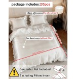 White Satin Duvet Cover Set with Ruffle Lace - Queen Size Luxury