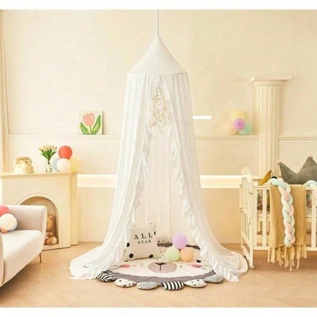Ruffled Bed Canopy for Girls Room - Princess Play Tent Decor