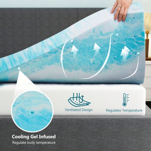Cooling Gel Memory Foam Mattress Topper - Twin to King Sizes