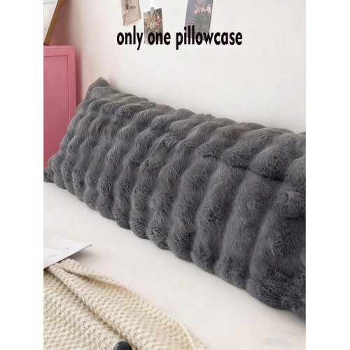 Long Grey Plush Pillow Cover - Washable, No Filler Included