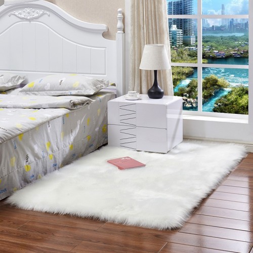 A Faux Fur Plush Carpet for Home Use in Bedroom, Living Room, and Beside the Bed