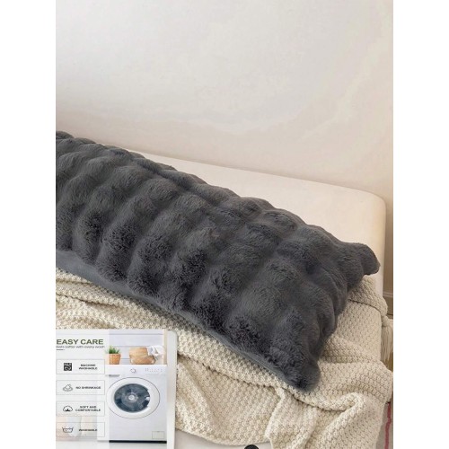 Long Grey Plush Pillow Cover - Washable, No Filler Included