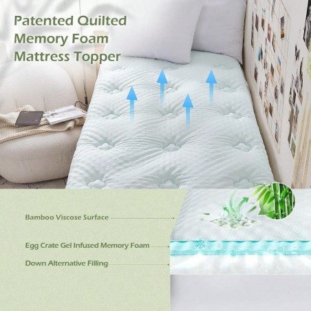 Twin XL Bamboo Memory Foam Mattress Topper | Back Pain Relief