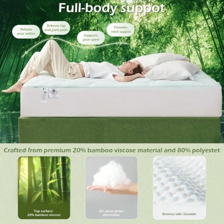 Twin XL Bamboo Memory Foam Mattress Topper | Back Pain Relief