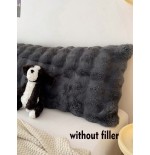 Long Grey Plush Pillow Cover - Washable, No Filler Included