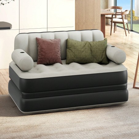 Inflatable Mattress with Built-In Pump & Bed Skirt - Gray Top