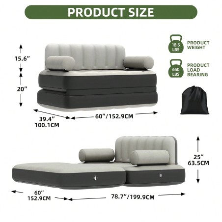 Inflatable Mattress with Built-In Pump & Bed Skirt - Gray Top