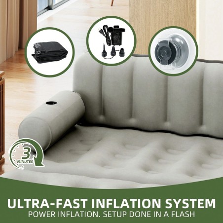 Inflatable Mattress with Built-In Pump & Bed Skirt - Gray Top