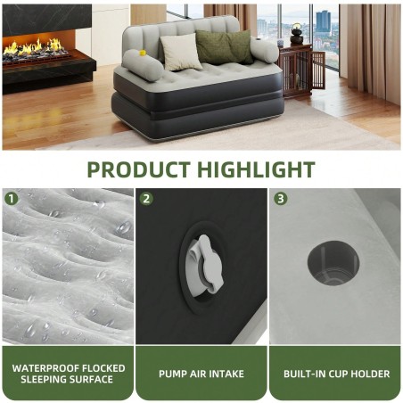 Inflatable Mattress with Built-In Pump & Bed Skirt - Gray Top