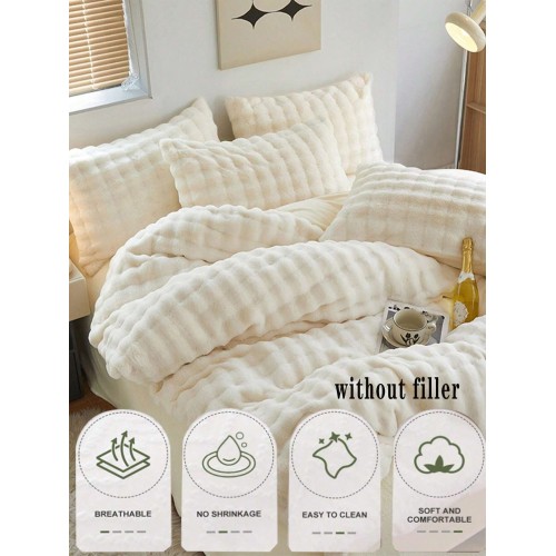 Cream White Bubble Plush Sherpa Fleece Duvet Cover Set - 3 Piece
