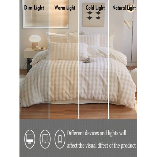 Cream White Bubble Plush Sherpa Fleece Duvet Cover Set - 3 Piece
