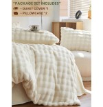 Cream White Bubble Plush Sherpa Fleece Duvet Cover Set - 3 Piece