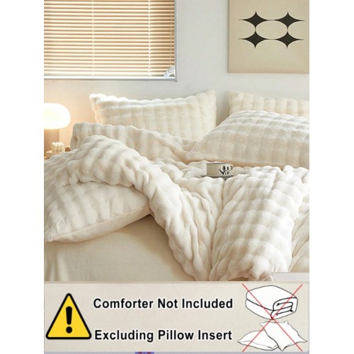 Cream White Bubble Plush Sherpa Fleece Duvet Cover Set - 3 Piece