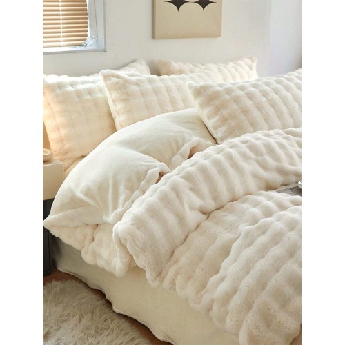 Cream White Bubble Plush Sherpa Fleece Duvet Cover Set - 3 Piece