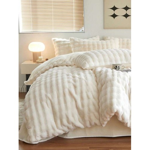 Cream White Bubble Plush Sherpa Fleece Duvet Cover Set - 3 Piece