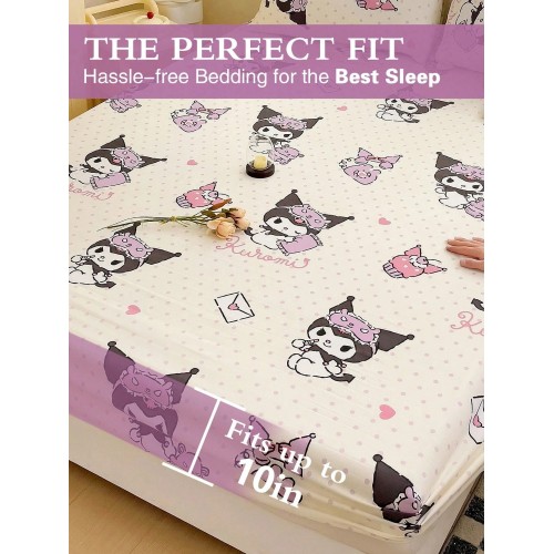Sanrio Cinnamoroll Fitted Sheet – Cute Cartoon Print, Breathable Mattress Protector (Twin to King)