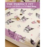 Sanrio Cute Cartoon Print Fitted Sheet - Kuromi, Cinnamoroll, Hello Kitty Bedding - Breathable Anti-Pilling Mattress Protector