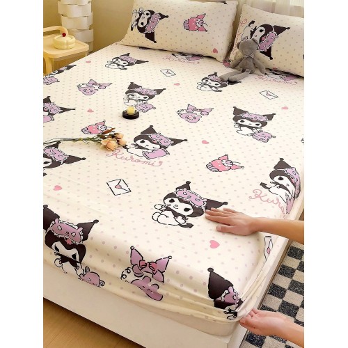 Sanrio Cute Cartoon Print Fitted Sheet - Kuromi, Cinnamoroll, Hello Kitty Bedding - Breathable Anti-Pilling Mattress Protector