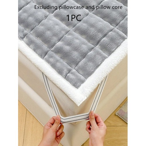 Gray Quilted Mattress Pad - Plush Taffeta Protector with Straps