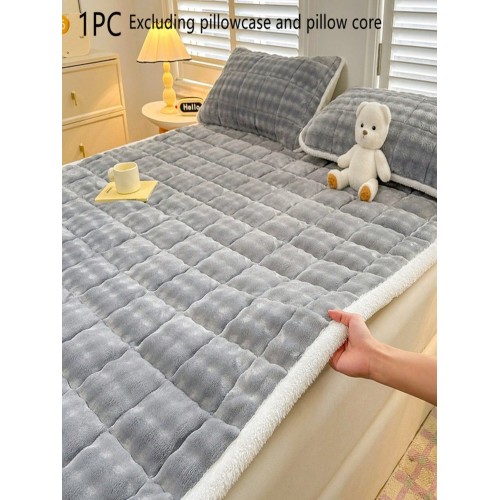 Gray Quilted Mattress Pad - Plush Taffeta Protector with Straps