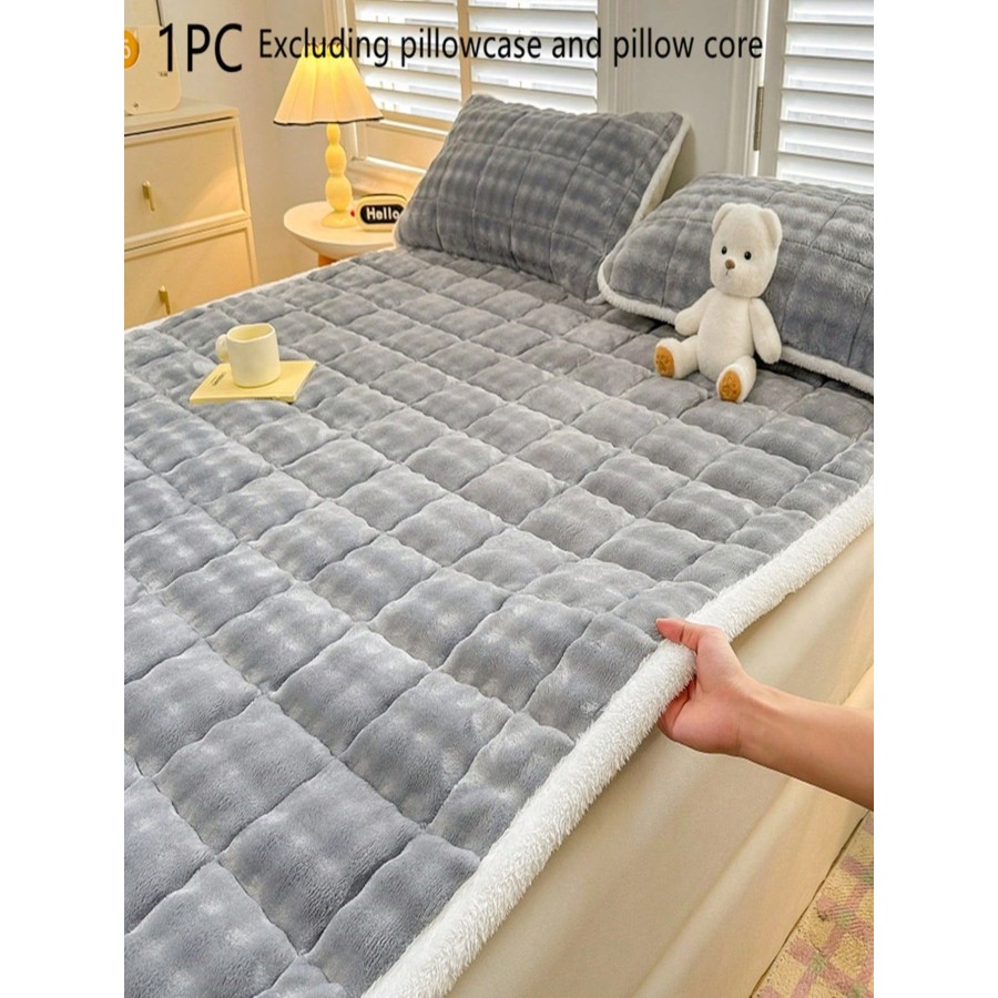 Gray Quilted Mattress Pad - Plush Taffeta Protector with Straps