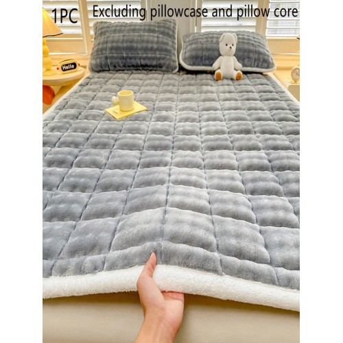 Gray Quilted Mattress Pad - Plush Taffeta Protector with Straps