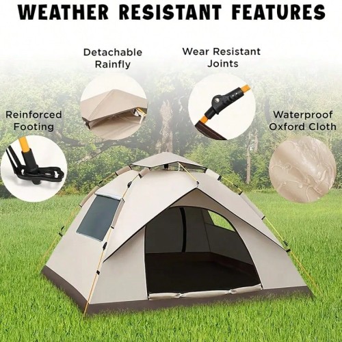 3-4 Person Automatic Pop-Up Tent - 3-Second Setup, Waterproof