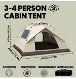 3-4 Person Automatic Pop-Up Tent - 3-Second Setup, Waterproof