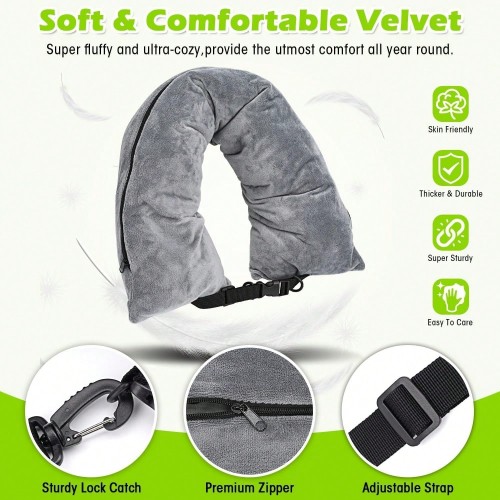 Adjustable Velvet Travel Neck Pillow - Fillable & Foldable