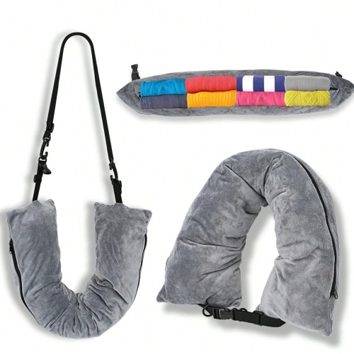 Adjustable Velvet Travel Neck Pillow - Fillable & Foldable