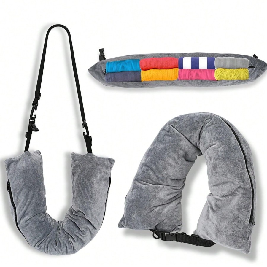 Adjustable Velvet Travel Neck Pillow - Fillable & Foldable
