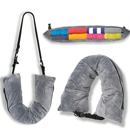 Adjustable Velvet Travel Neck Pillow - Fillable & Foldable