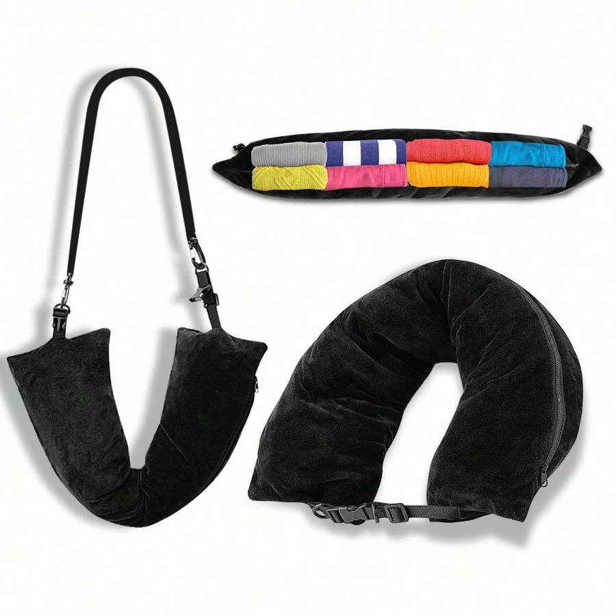 Adjustable Velvet Travel Neck Pillow - Fillable & Foldable
