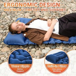 Ultralight Inflatable Sleeping Pad with Built-In Pillow & Foot Pump - Compact Camping Mat for Backpacking, Hiking, Travel
