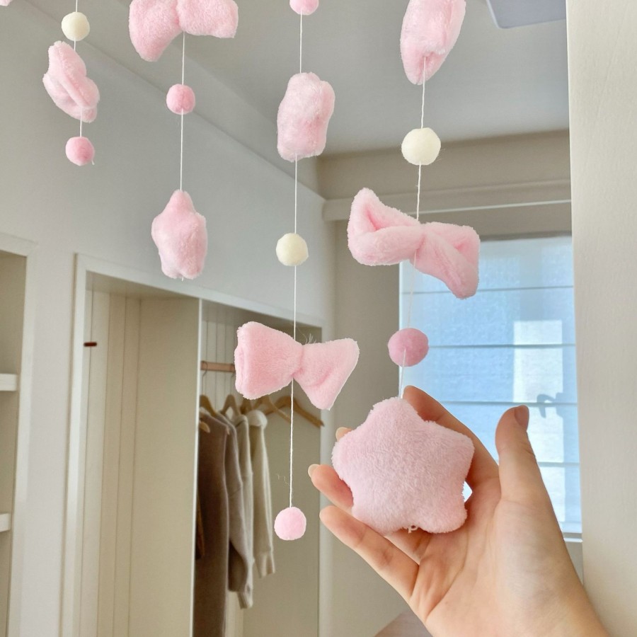 Pink Star & Bow Plush Door Curtain, Hole-Free Cute Girly Room Decoration Hanging Curtain Pink Star & Bow Plush Door Curtain, Hole-Free Cute Girly Room Decoration Hanging Curtain