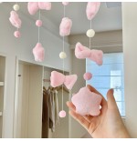 Pink Star & Bow Plush Door Curtain, Hole-Free Cute Girly Room Decoration Hanging Curtain