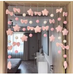 粉色星球蝴蝶结毛绒门帘 少女心免打孔房间装饰挂帘