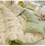 Rustic Floral 100% Cotton 4-Piece Bedding Set, Double-Sided Printed Ins Style Long-Staple Cotton Duvet Cover 3-Piece Set