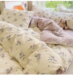 Purple Rustic Floral 100% Cotton 4-Piece Bedding Set, Ins Style Long-Staple Cotton Duvet Cover 3-Piece Set