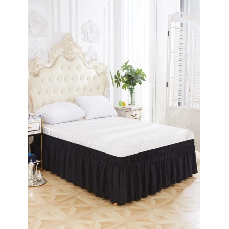 Solid Color Elastic Bed Skirt - Ruffled Anti-Dust Cover for Queen Size Beds