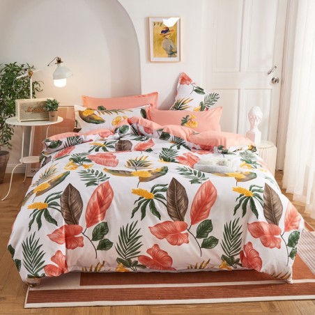 Tropical Floral Bedding Set  Boho Botanical Palm Leaves Duvet Cover Set with Pillowcases,