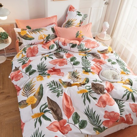 Tropical Floral Bedding Set  Boho Botanical Palm Leaves Duvet Cover Set with Pillowcases,